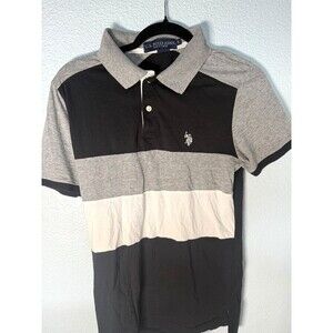 US Polo ASSN Striped Polo Shirt Men's Size Small Gray Black Slim Fit